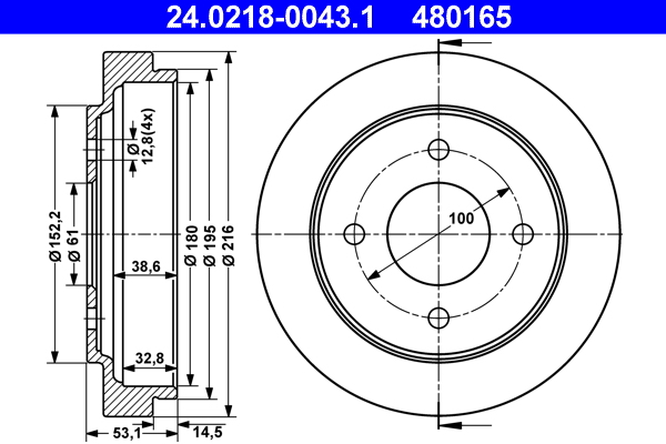 ATE 24.0218-0043.1 Bremstrommel
