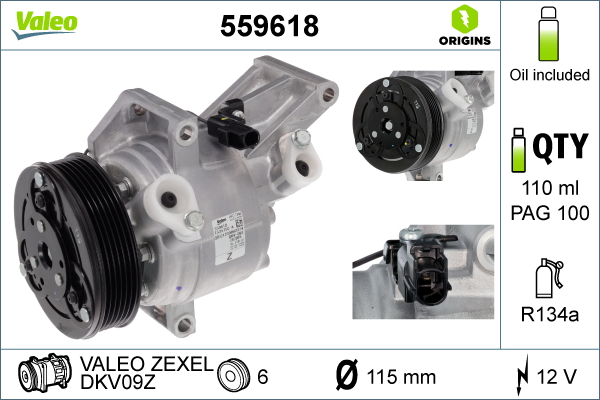VALEO 559618 Kompressor, Klimaanlage VALEO ORIGINS NEW OE TECHNOLOGIE