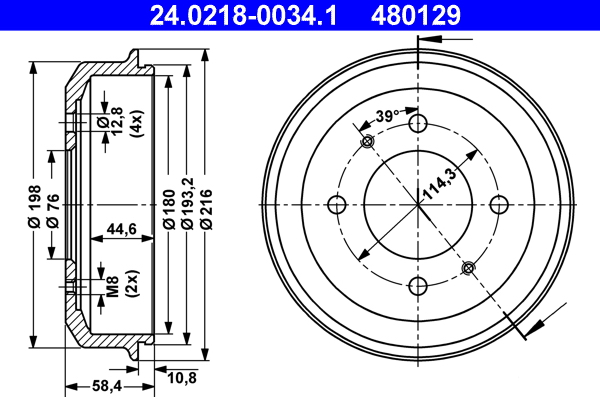 ATE 24.0218-0034.1 Bremstrommel