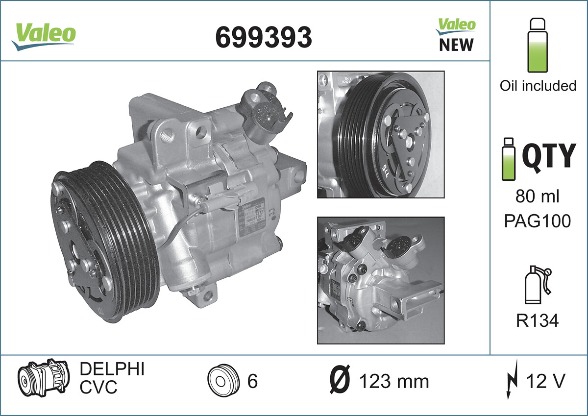 VALEO 699393 Kompressor, Klimaanlage VALEO ORIGINS NEW OE TECHNOLOGIE