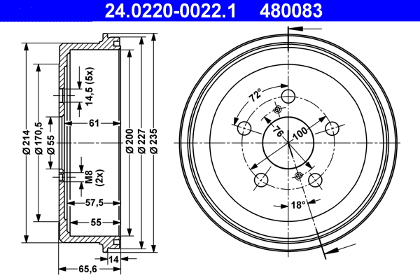 ATE 24.0220-0022.1 Bremstrommel