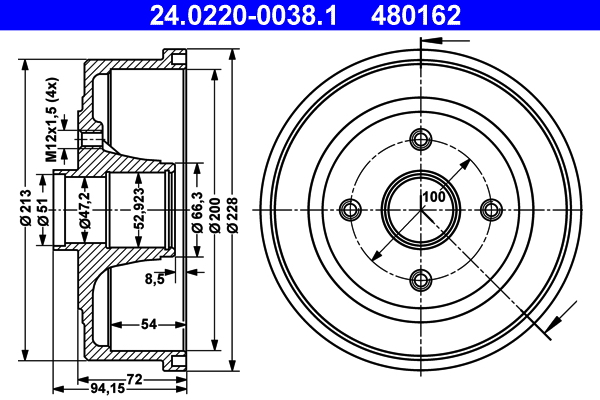 ATE 24.0220-0038.1 Bremstrommel