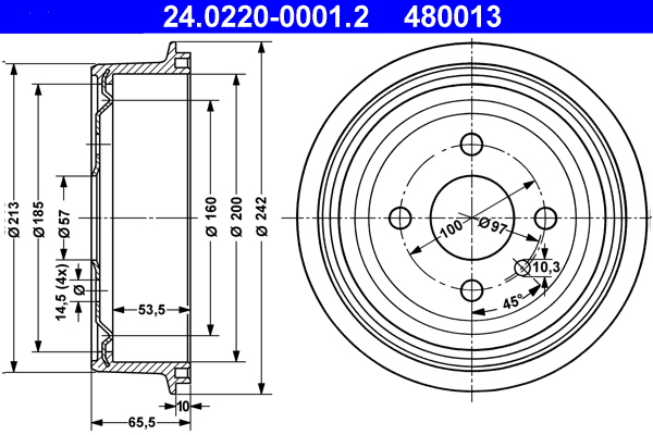 ATE 24.0220-0001.2 Bremstrommel