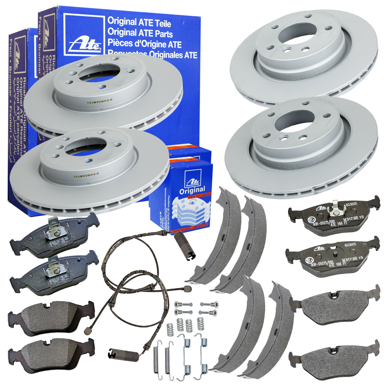 ATE 4x Bremsscheibe Bremsbeläge WK Backen Zubehör vorne hinten für BMW 3er E46