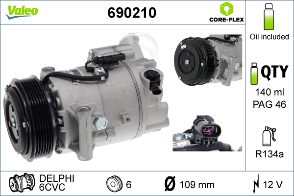 VALEO 690210 Kompressor, Klimaanlage VALEO CORE-FLEX