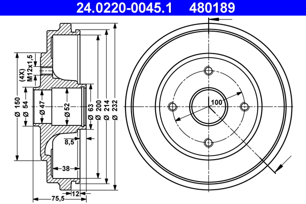 ATE 24.0220-0045.1 Bremstrommel