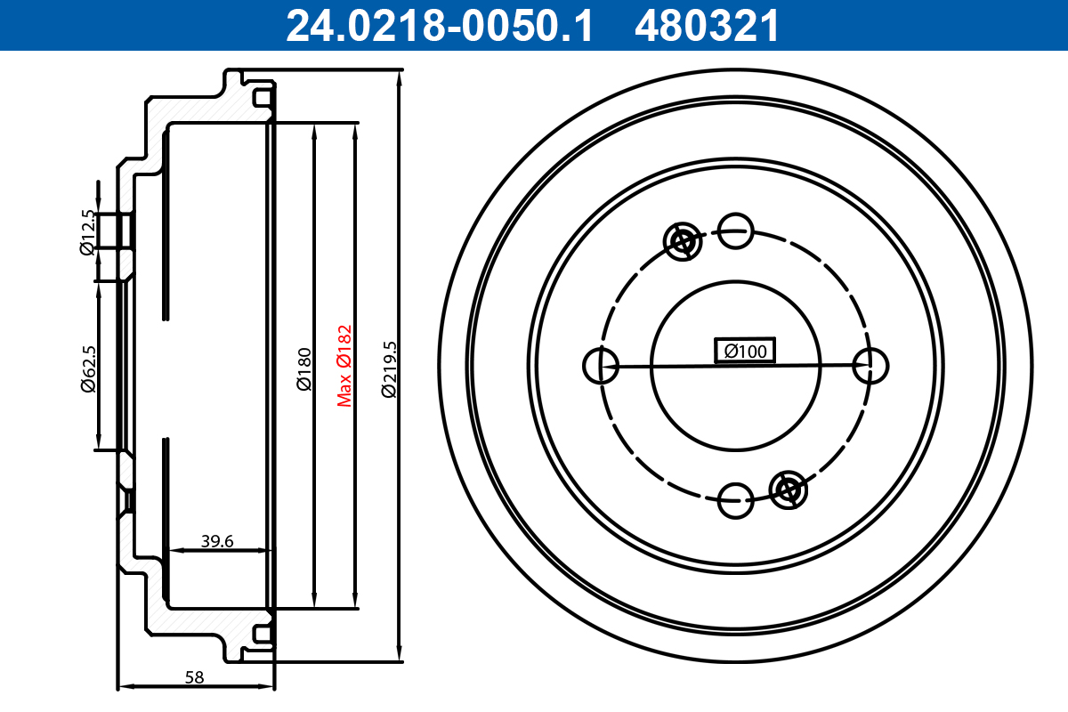 ATE 24.0218-0050.1 Bremstrommel