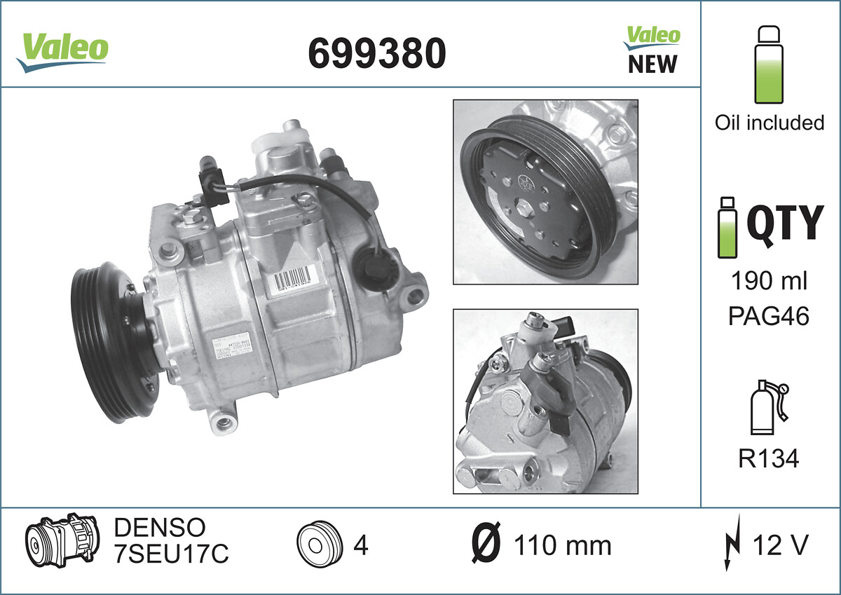 VALEO 699380 Kompressor, Klimaanlage VALEO CORE-FLEX