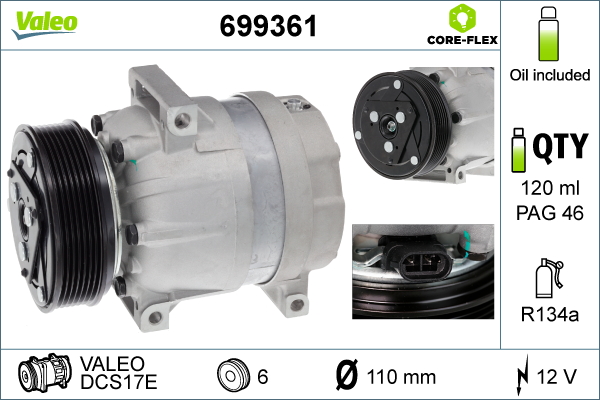 VALEO 699361 Kompressor, Klimaanlage VALEO CORE-FLEX