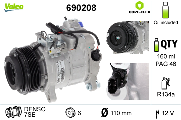 VALEO 690208 Kompressor, Klimaanlage VALEO CORE-FLEX