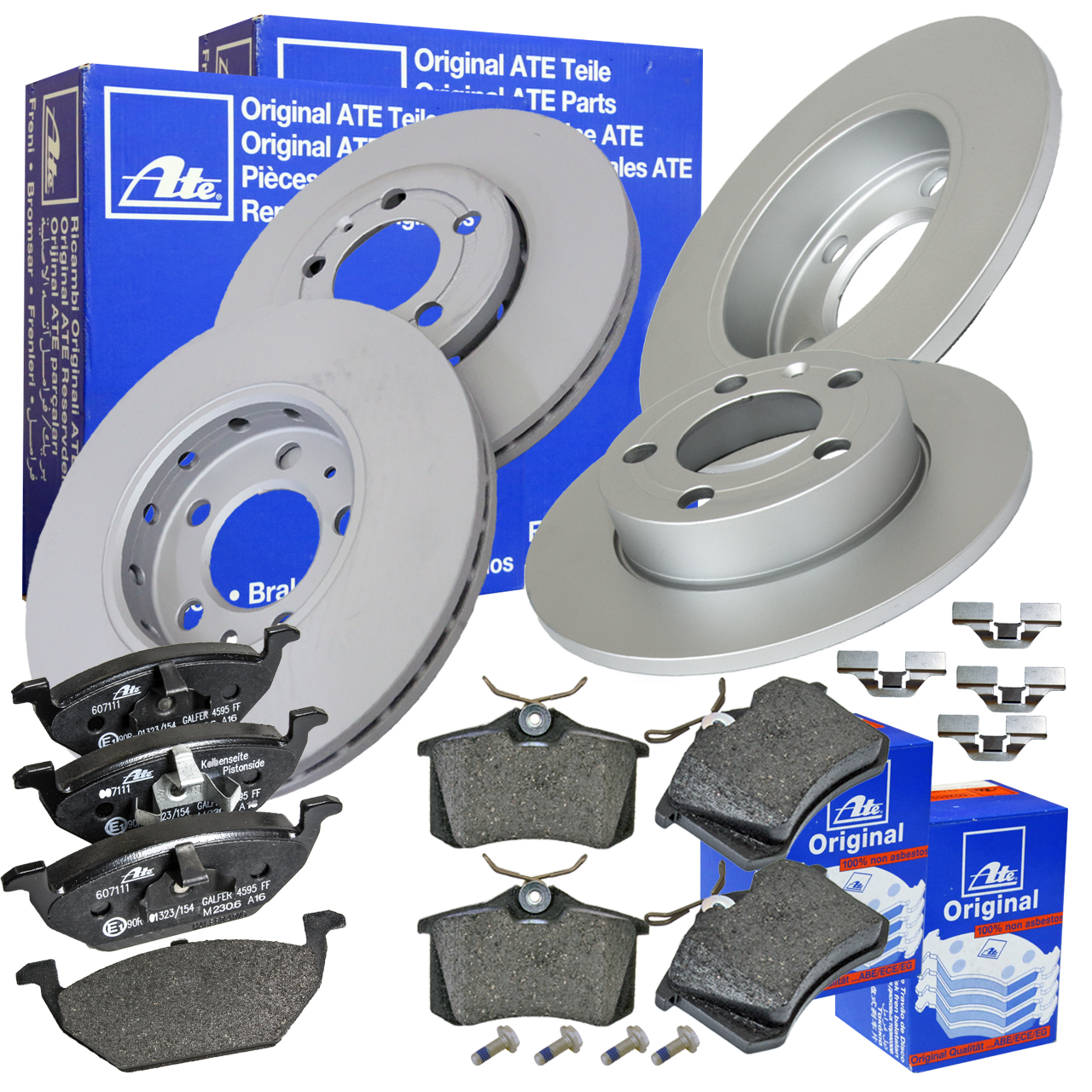 ATE 4 Bremsscheiben Ø256 Ø230 + 8 Bremsbelagsatz VA + hinten Bremsenkit