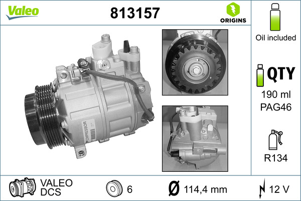 VALEO 813157 Kompressor, Klimaanlage VALEO ORIGINS NEW OE TECHNOLOGIE