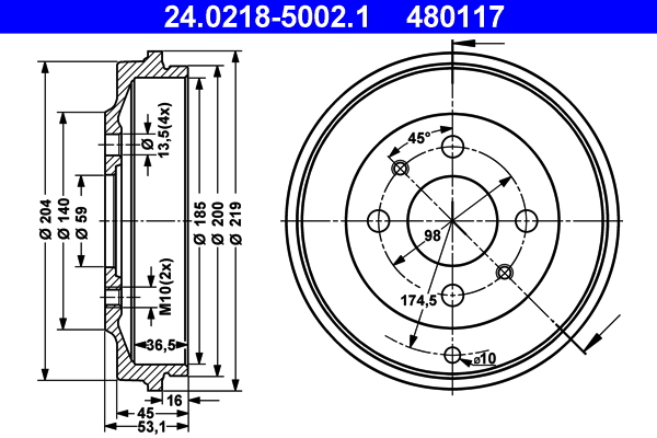 ATE 24.0218-5002.1 Bremstrommel