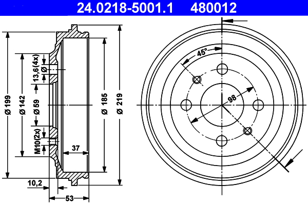 ATE 24.0218-5001.1 Bremstrommel
