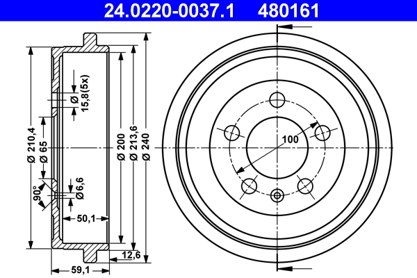 ATE 24.0220-0037.1 Bremstrommel