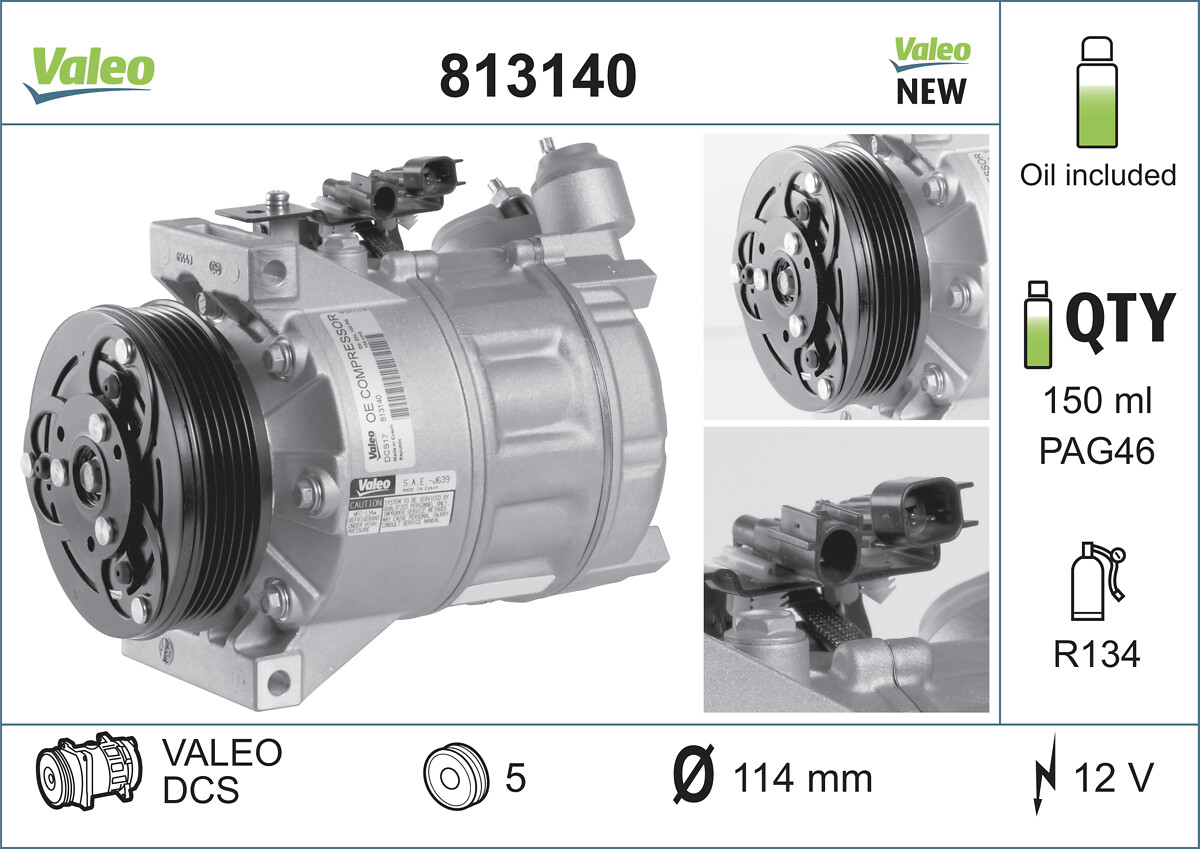 VALEO 813140 Kompressor, Klimaanlage VALEO ORIGINS NEW OE TECHNOLOGIE